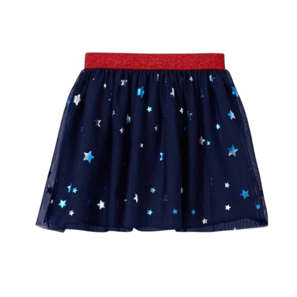 CAT & JACK Tulle Tutu Skirt NAVY BLUE Red Waist SILVER STARS 4th of July M 7-8